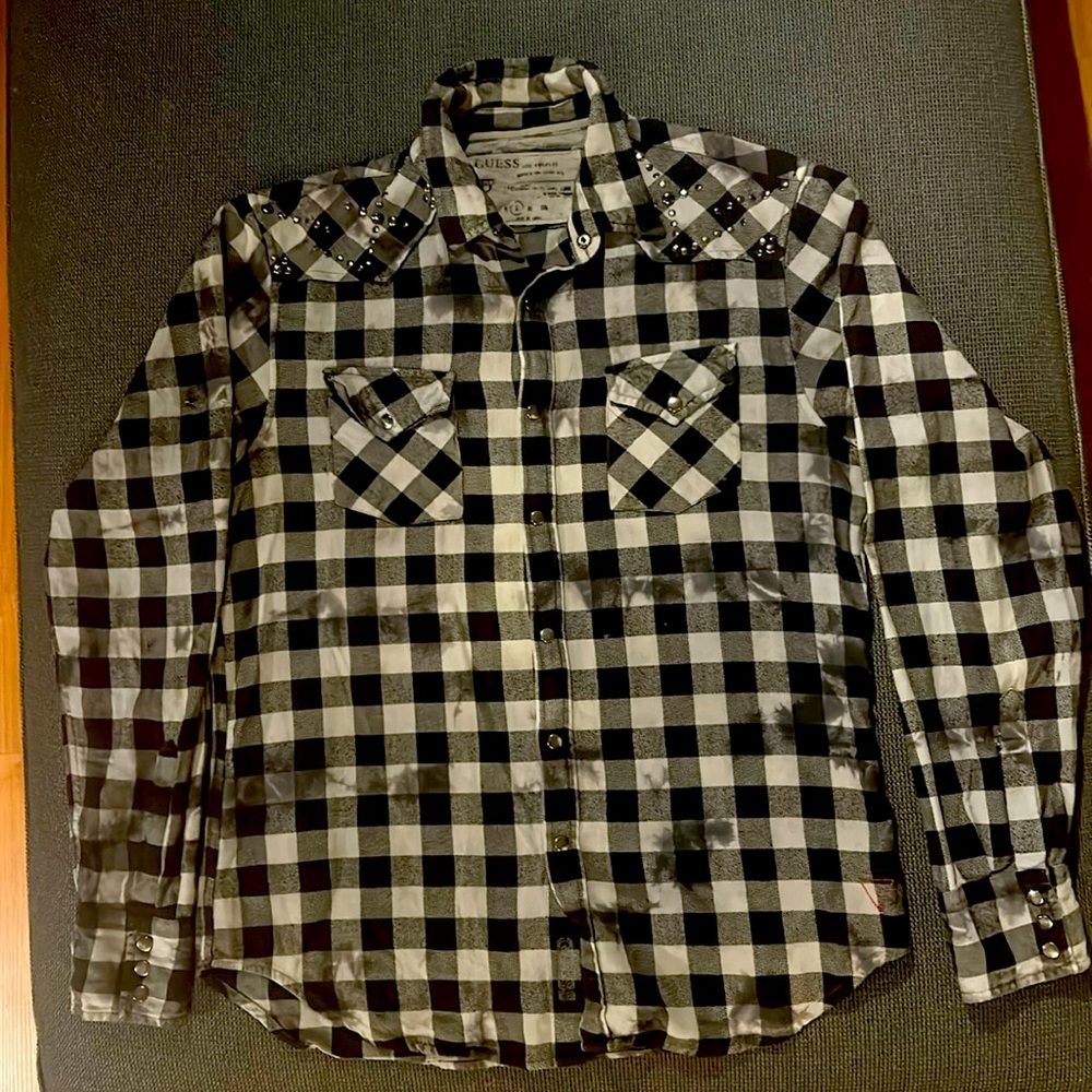 Guess Black and White Casual Button Down Shirt